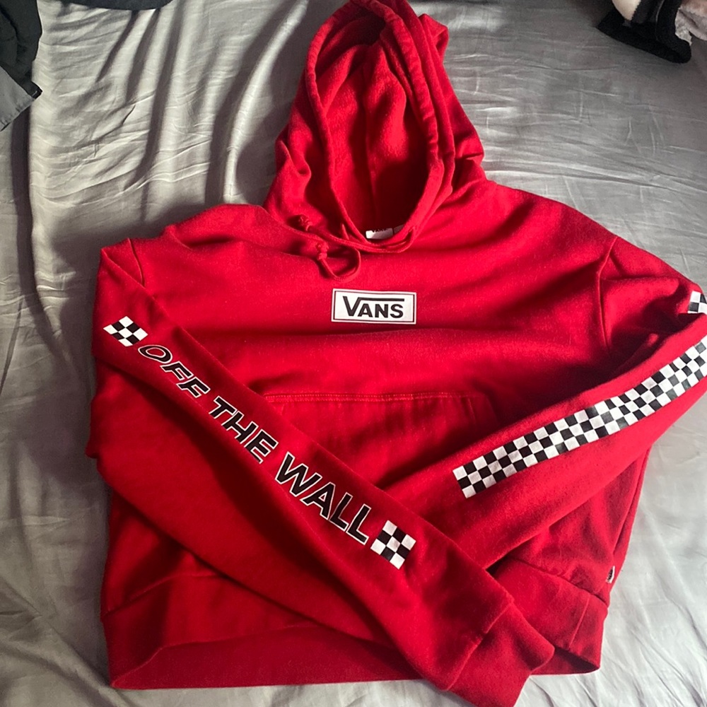 Red Vans Off The Wall Cropped Hoodie